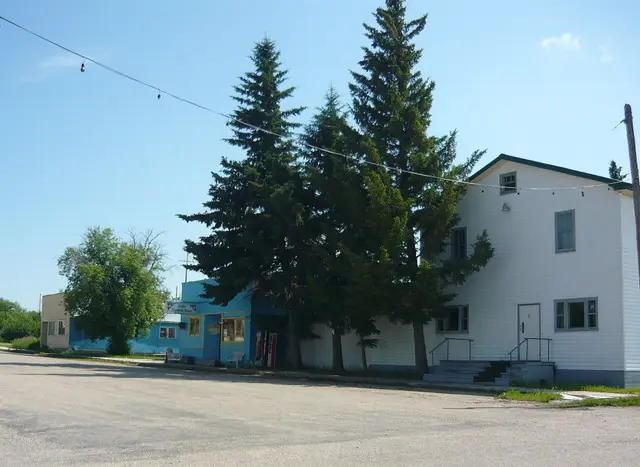Main Street with the General Store and white hall